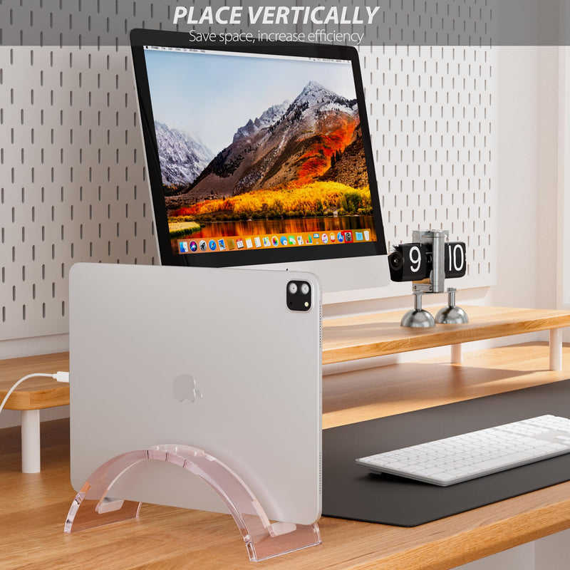 2Pcs/Set Acrylic Vertical Laptop Stand，Acrylic Desk Accessories，Double Vertical Laptop Holder for Desk，Saving Organizer for All MacBook, Surface, Samsung, HP, Dell（Pink） Pink Double