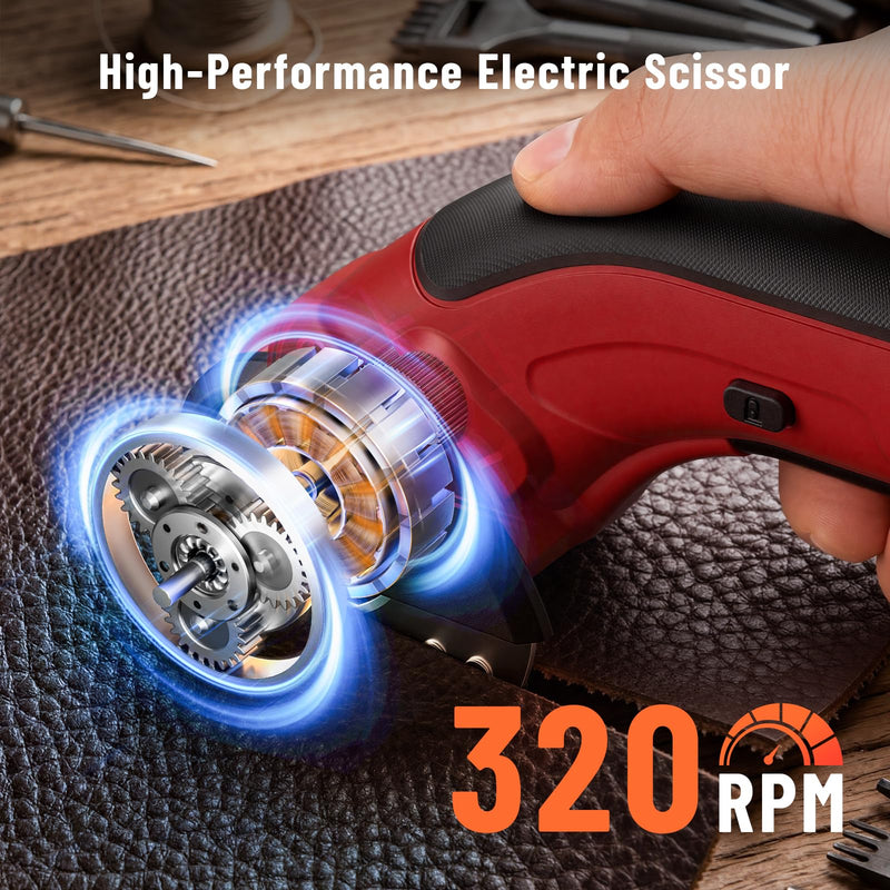 Katerk 4.4V Cordless Electric Scissors, Cardboard Cutter Electric with 2pcs Blade, USB-Rechargeable Powerful Fabric Cutter, Power Shears, Electric Scissors for Cardboard, Leather, Carpet, Plastic,Felt Red