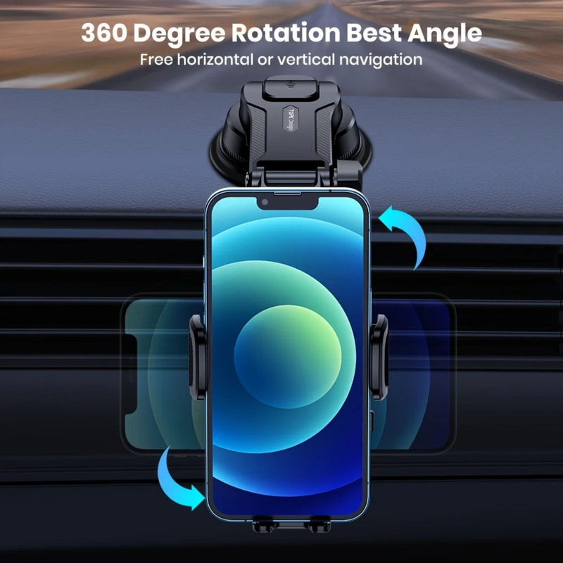 3-in-1 Car Phone Holder 360° Adjustable Car Phone Mount, Cell Phone Holders for Your Car for Dashboard Vent, All Smartphones & Car Models (Black) [122+LBS Strongest Suction & Stable Clamp Arm]