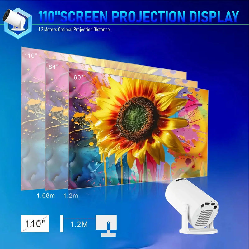 Mini Projector,Upgraded Smart 4K Projector with Wifi 6 and Bluetooth 5.4,Portable Projector with Android 11, Automatic Keystone Correction,180 Degree,130 Inch Display (White) White