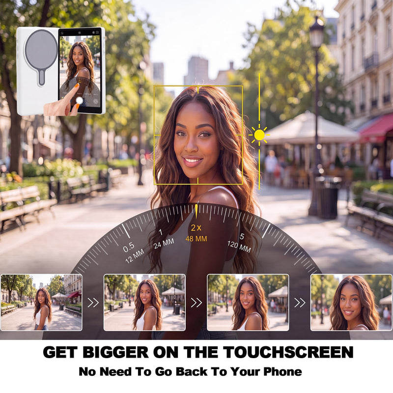 Selfie Monitor Screen iPhone,Magnetic Back Camera Monitor with Touch Screen | Wireless Magnetic Selfie Screen for Selfie,Vlog,Live Stream,180° Rotation,P2P Connect,Compatible with iPhone & Android