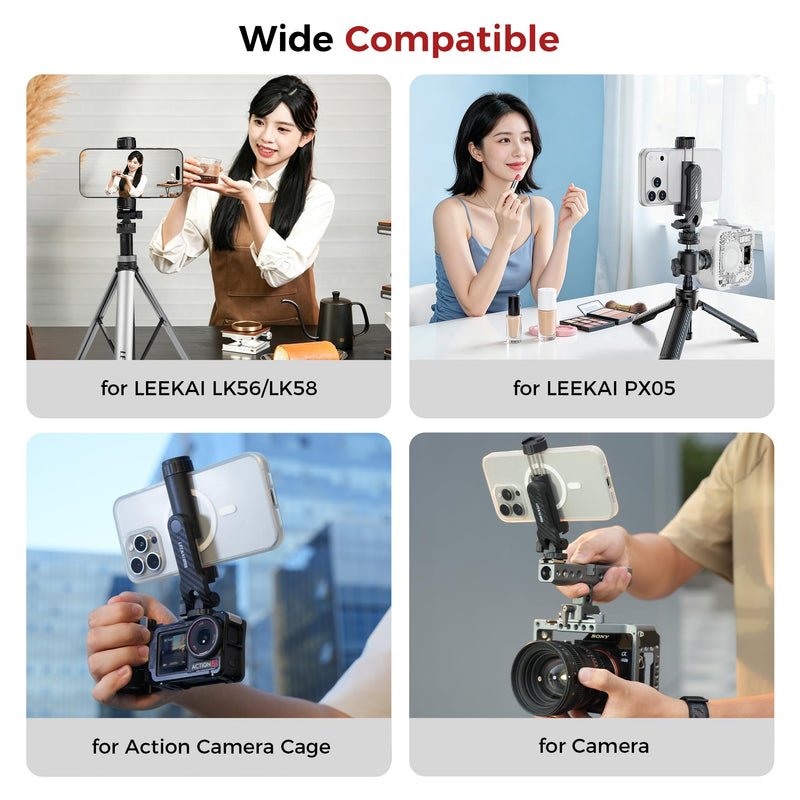 LEEKAI PH16 Tripod Phone Mount with 2 Cold Shoe and 1/4" Screw | Universal Smartphone Holder Adapter, Mount Adapter, 360° Rotates and 180° Tilts Adjustable Cell Phone Clamp Holder for Tripod