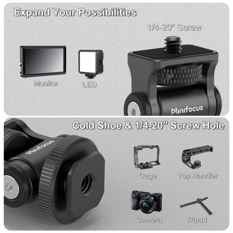MINIFOCUS Camera Monitor Mount with Cold Shoe, 1/4" Screw for 5" & 7" Field Monitor, 160 Tilt Adjustable Holder for LED, Flash and Video Shooting Photography Accessories
