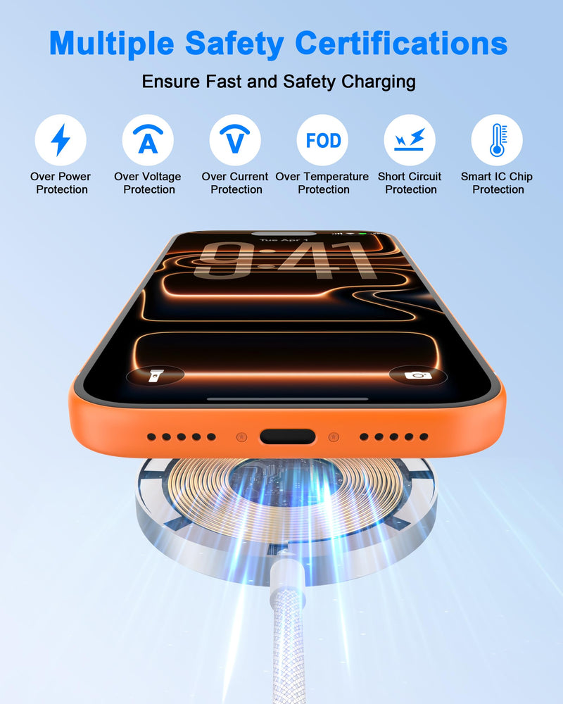 Apple MFi Certified Apple MagSafe Charger 25W 5FT Magnetic Wireless Charger | Linocell Fast Phone Wireless Charging Pad with 20W USB C Charger for iPhone 17 17 Pro 16 Pro 15 14 13 12 Series & AirPods Pro Milky White