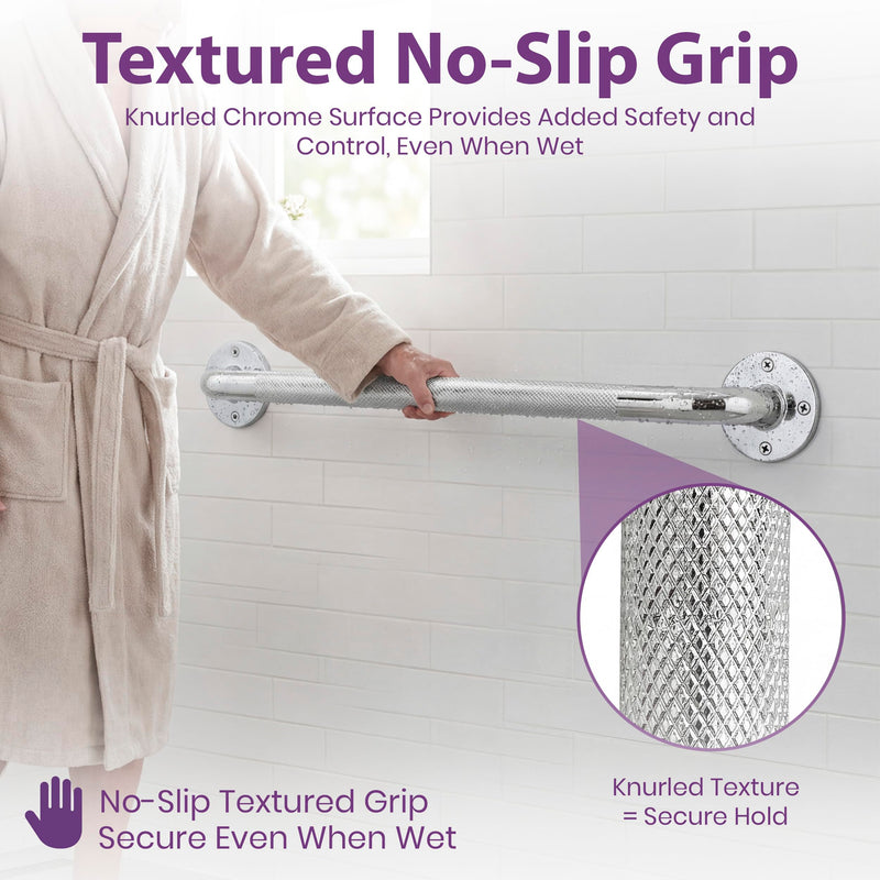 18 Inch Grab Bars for Bathtubs and Showers - Chrome Knurled Bathroom Safety Rail Handle - Non Slip Textured Grip Handicap Grab Bar for Seniors, 250 lbs Weight Support Capacity 18"