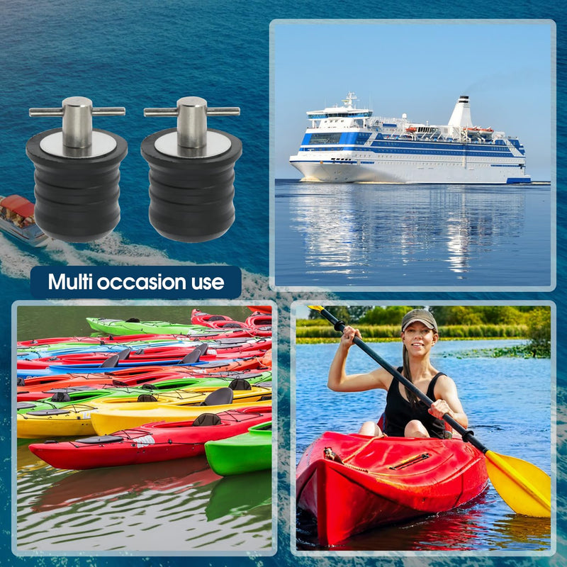 4 Pcs Boat Plug Snap Plugs T Handle Boat Drain Plug Rubber Plugs with Brass/Stainless Steel Handle Marine Twist Plug Boat Accessories (Stainless Steel, 1.25 Inch) Stainless Steel