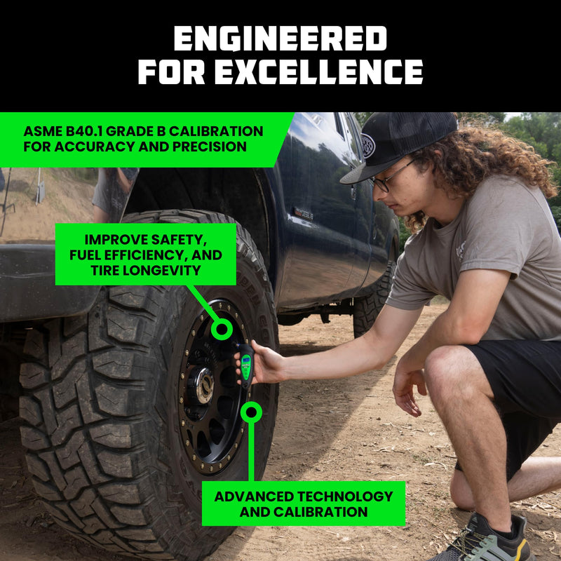 Rhino USA Digital Tire Pressure Gauge 150 PSI, 4 Ranges, Ergonomic Design w/Lighted Nozzle & LCD Backlit Display - Certified Accurate Readings, Best Digital Gage (Green) Green