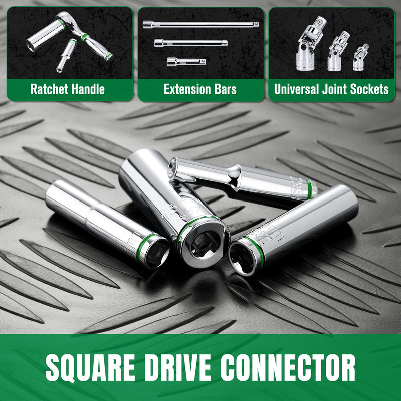 SK 1/4" Drive Socket Set, Deep Metric Sockets, 13-Piece 4-14 mm, SuperKrome Finish, Premium CR-V Construction, with Aluminum Socket Organizer