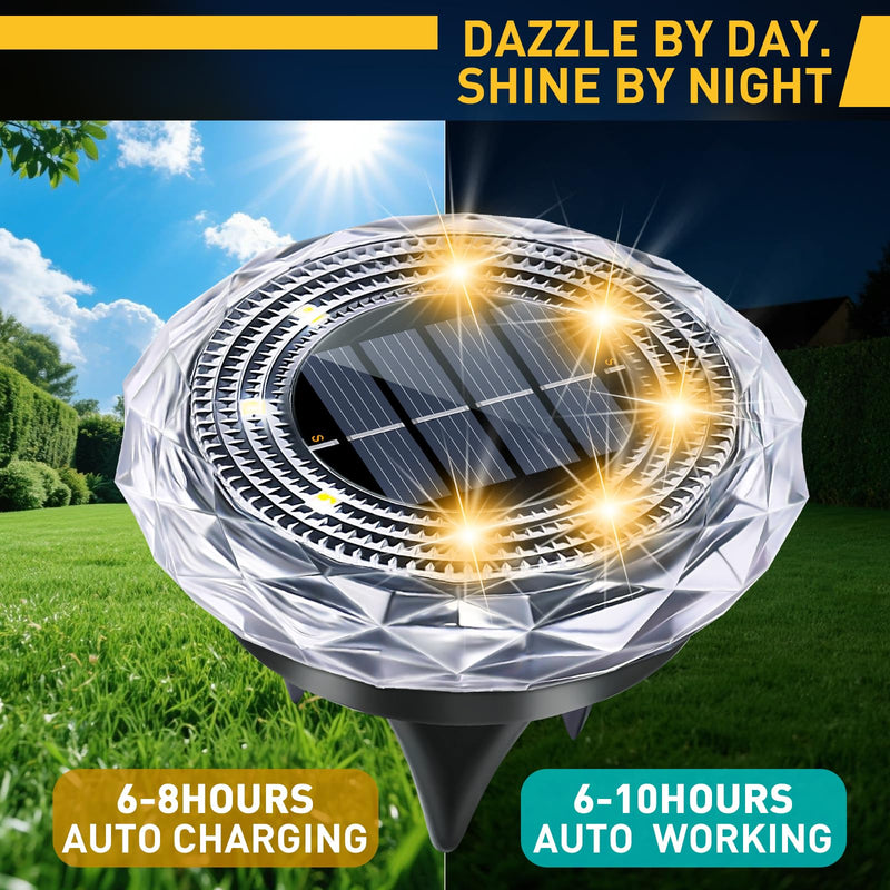 Solar Ground Lights, Solar Disc Light Outdoor Waterproof,Landscape Lighting Garden Lights for Pathway, Yard, Deck, Lawn, Patio, Swimming Pool,Walkway(Warm, 12Pack) Warm colors 12 Pack