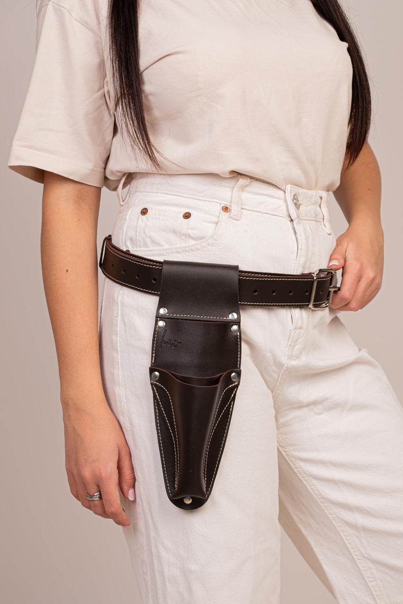 Hori Hori Leather Sheath Belt with Pruner and Scissor Pockets. Personalized Florist Tool Belt Leather, Gardening Belt with Pockets. (Dark Brown, One Size - Adjustable) Dark Brown