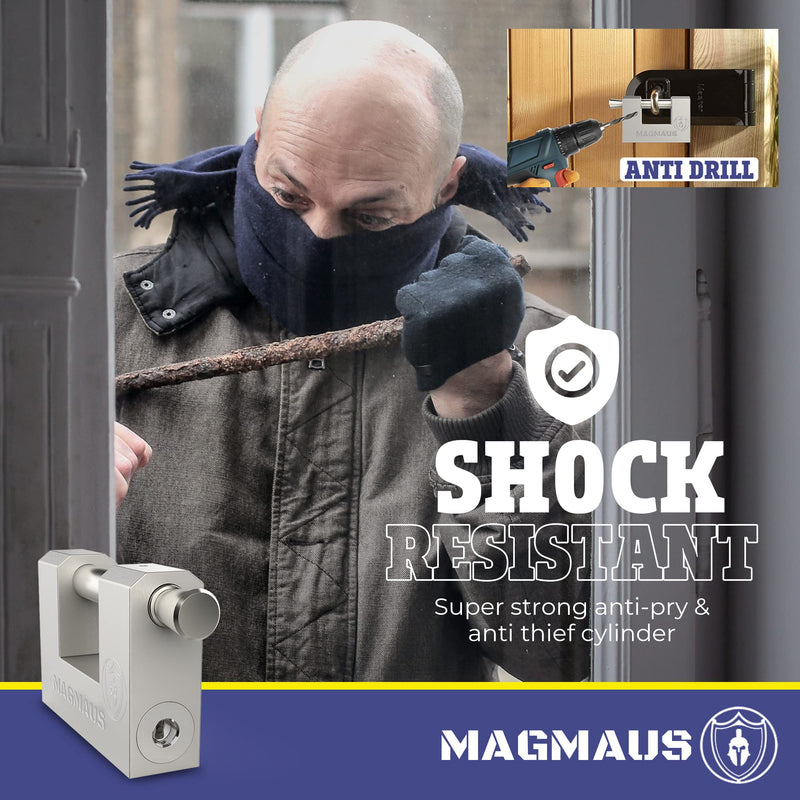 Magmaus® RTL50 [Armoured] High Security Padlock – Heavy Duty Gate Lock - 0.43” (11mm) Shackle Clearance & 0.31” Thick Bolt – Weatherproof Outdoor Lock for Storage Units, Sheds & Fences – 3 Keys 50mm 1 Pack - 3 Keys Silver