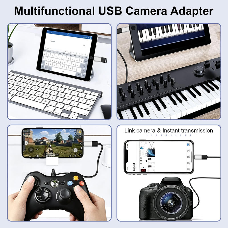 USB Male to USB C Female Adapter & Lightning Male to USB Female OTG Cable | Combo 4-Pack Connector Cable Adapter for iPhone 17e/17 Pro Max/16/15/14/13/12，Card Reader/Flash Drive/MIDI Keyboard//USB Disk