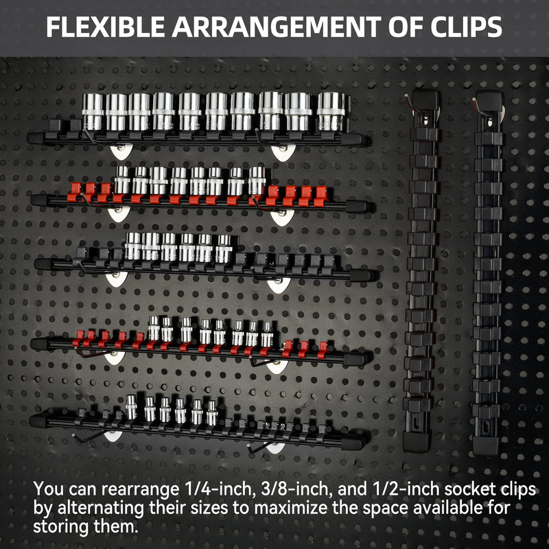 Socket Black Organizer Drive ABS Tools - Socket Holder, Premium Quality 3 Pieces Socket Holders Kit 3/8-Inch x 45 Clips（3PC,Black) 3/8" DR