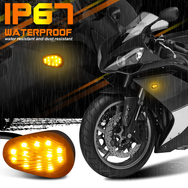 QUASCO Flush Mount Motorcycle Turn Signals Smoked Lens led Blinkers Compatible with Yamaha YZF R1 R3 R6 R6S FJ 09 FZ MT 07 09, Amber For Yamaha