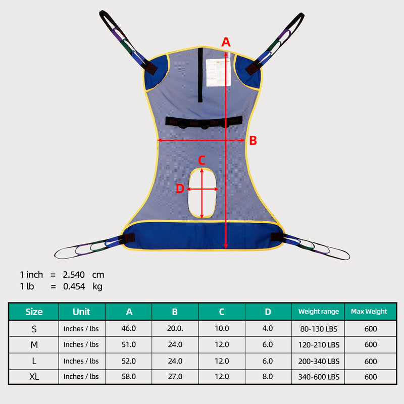 Full Body Mesh Patient Lift Sling with Commode Opening for Toileting and Shower - Breathable Quick-Dry Transfer Sling for Hoyer Lifts - 600 lb Capacity - FSA HSA Eligible (Medium) Medium