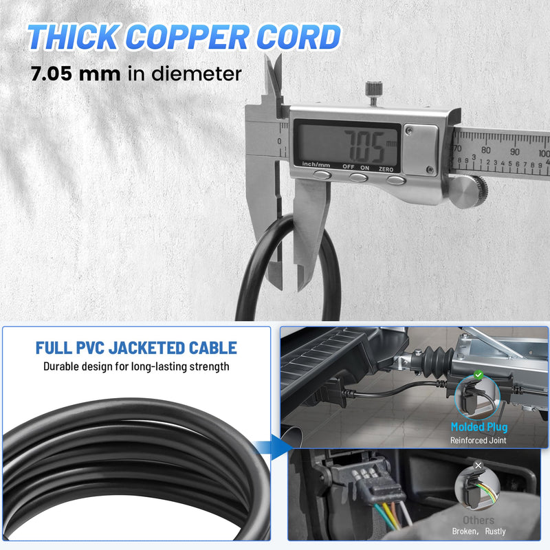 MECMO 4-Pin Flat Trailer Extension Cable 12 Inch, Heavy Duty 18AWG Copper 4 Way Wiring Connector Harness, Vehicle-Side and Trailer-Side 4 Prong Light Plug Hitch Wire Extension 1ft 1ft (12 inch)
