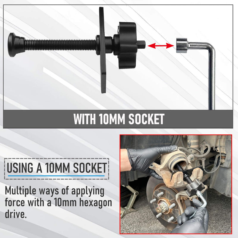 Brake Caliper Compression Tool.Heavy Duty Caliper Piston Compressor Tool with 10mm Socket and Brake Caliper LUB Black