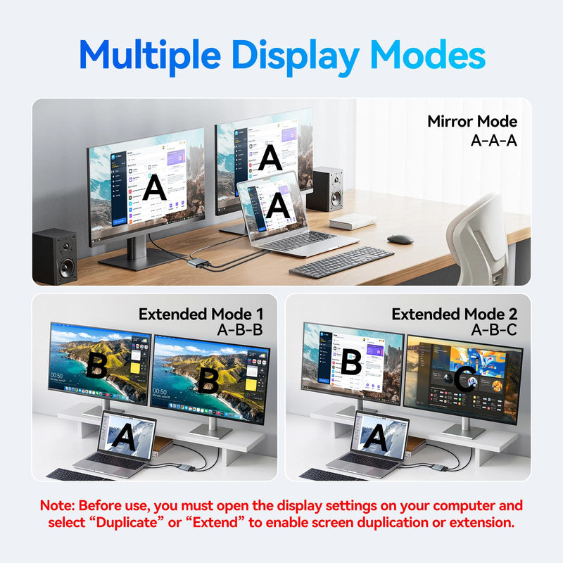HDMI Splitter Extended Display HDMI to Dual HDMI Splitter 1 In 2 out | USB-C & HDMI to Dual HDMI Splitter, 4K@30Hz Output 1,1080p Output 2 Supports Extended and Mirror for Windows, Mac OS