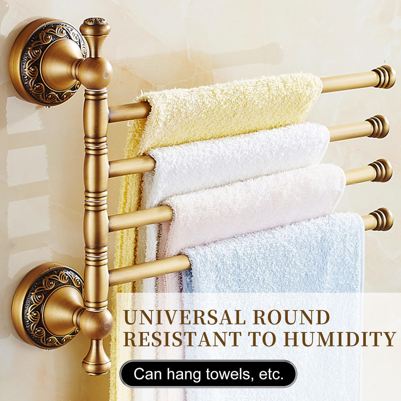 Wall Mounted Bathroom Folding Towel Rack, 4 Towel Bars Antique Brass Pattern Carving,Brushed Bronze Folding 4 Towel Rack