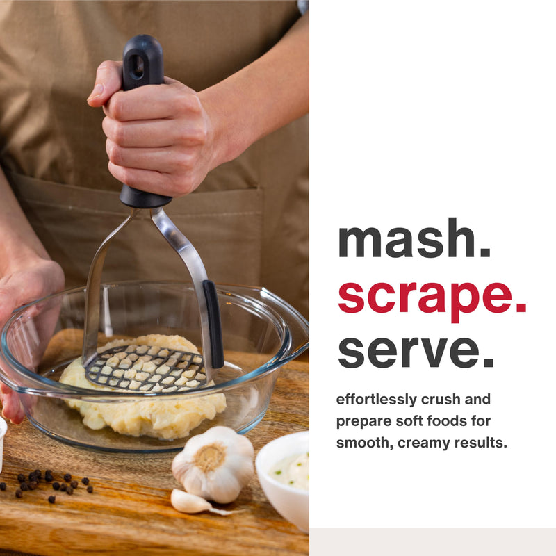 Zyliss Stainless Steel Potato Masher - Food Smasher for Potatoes, Avocados & More - Home Kitchen Essentials & Accessories - Manual Potato Masher Tool - Dishwasher-Safe Vegetable Masher - Grey New Grey