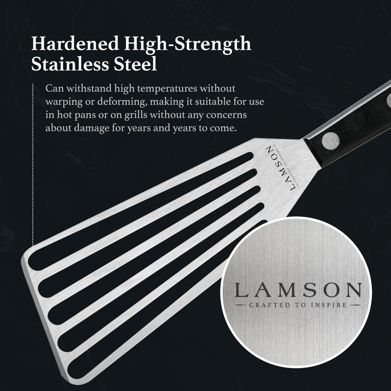 Lamson 3" x 6" Chef's Slotted Turner with Ultra Durable Handle - Left Hand Black