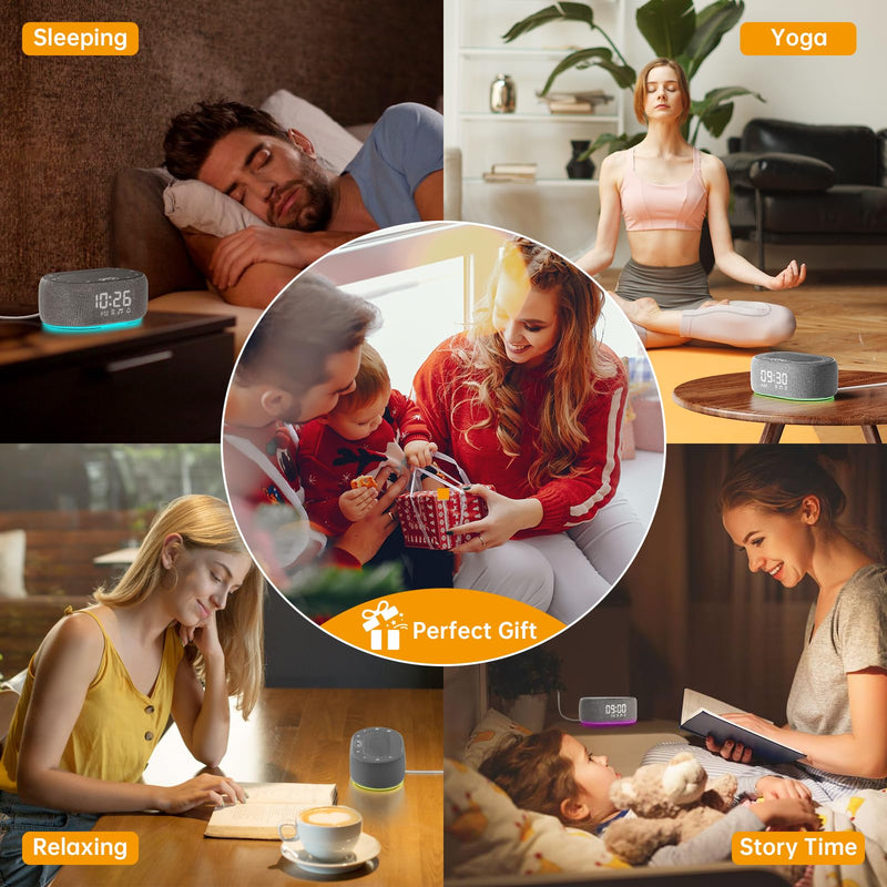 1Mii White Noise Sound Machine with Alarm Clock, Sound Machine for Sleep for Adults Baby, 30 Soothing Sounds, Smart App Controlled, Dimmable 7-Color Night Light, Sleeping Timer, 30 Volume Levels Grey