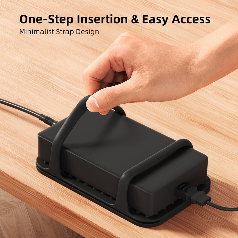 ELETIUO Universal Silicone Laptop Charger Holder,Under Desk Power Brick Mount Organizer for Charging Brick & Cables,Flexible Non-Slip Power Bricks Mount,Secure Supply Holder for Laptop Charger,Black Black