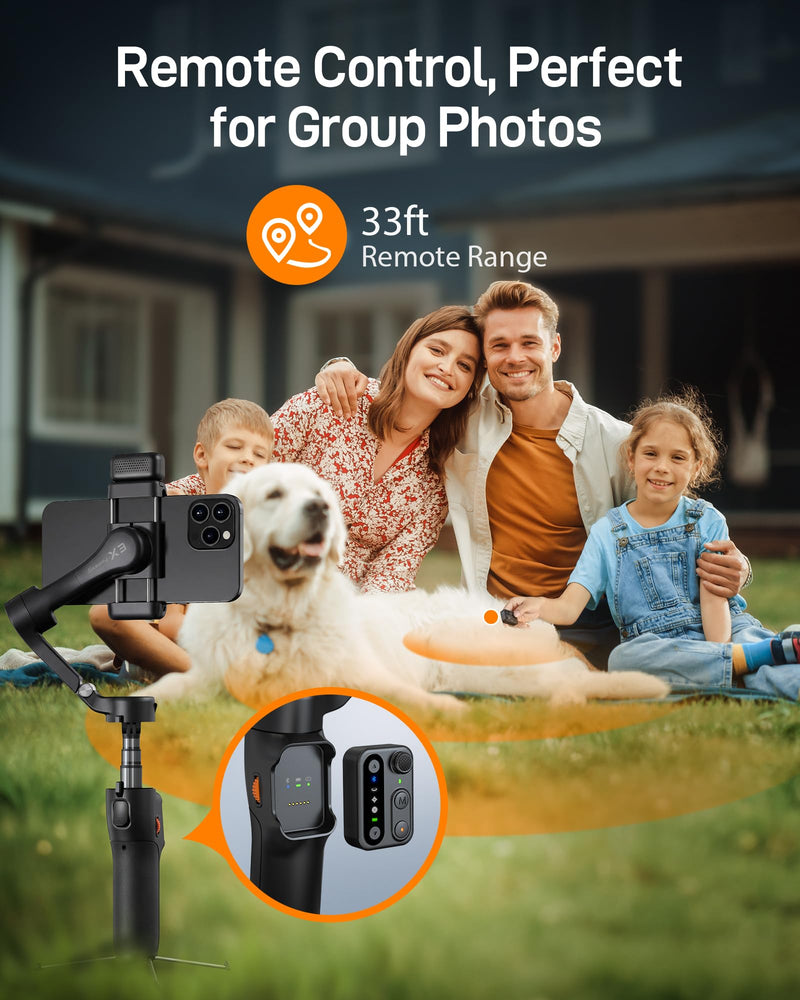 hohem iSteady X3 3-Axis Gimbal Stabilizer for iPhone & Android, Black | Detachable Remote, iSteady 8.0 Anti-Shake, Tripod & Extendable Rod, Magnetic Fill Light, AI Tracking, Foldable 0.93lb Design iSteady X3 Black