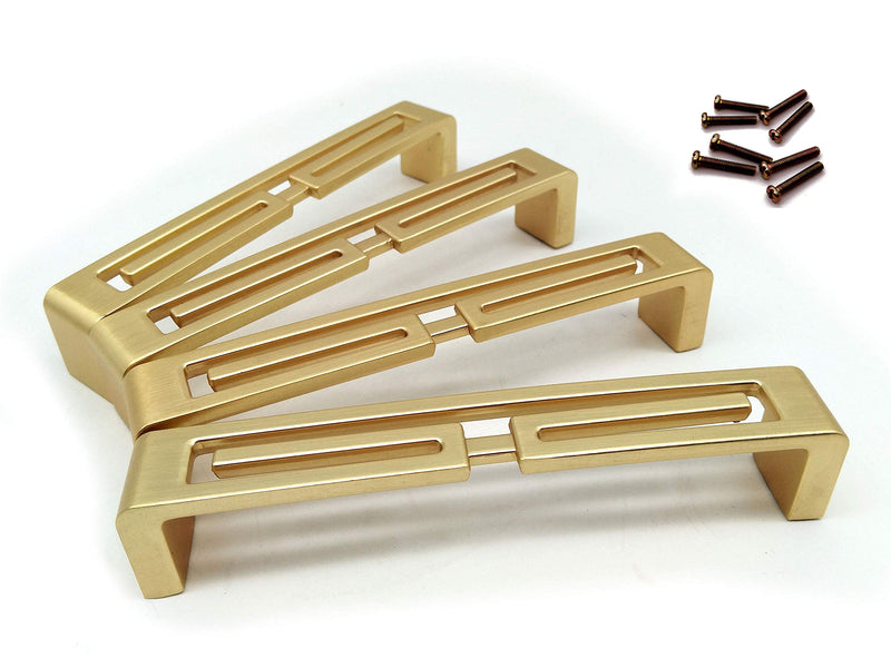 Mou 4 Pcs of Chinese Cabinet Hardware Handles, Drawer Pulls, Closet Handles Stylish Golden Copper Handles Double-Hole Handle