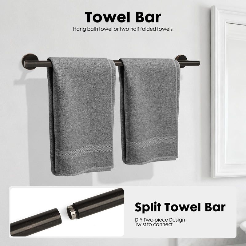 Oil Rubbed Bronze Bathroom Hardware Accessories Set 5 Piece, Stainless Steel Towel Bar Set 24 Inch,Toilet Paper Holder,Towel Ring Holder,Towel Rack Set,Brushed Bronze Bathroom Accessories Kit Oil Rubbed Bronze
