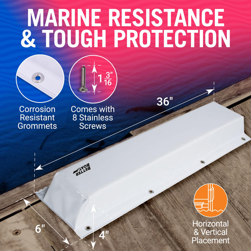 Better Boat Dock Bumpers, 6x4 Inch High Density Foam Boat Dock Bumper Guards, Piling Bumper Pads for Dock Edge, Vertical or Horizontal Mounting, Stainless Steel Screws Included, UV Resistant Vinyl 36"