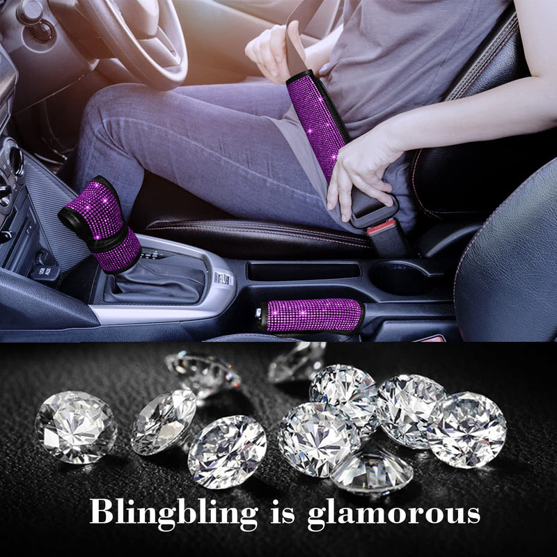 11 Pcs Bling Car Accessories Set,Bling Car Accessories Set for Women,Steering Wheel Cover for Women Universal Fit 15 Inch,Rhinestone Center Console Cover(Purple) Purple