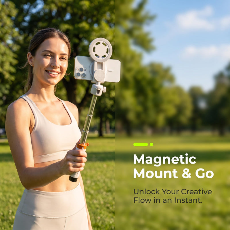 Portable Selfie Stick Magnetic Phone Mount Portable Foldable Stand for Travel Photography-White White