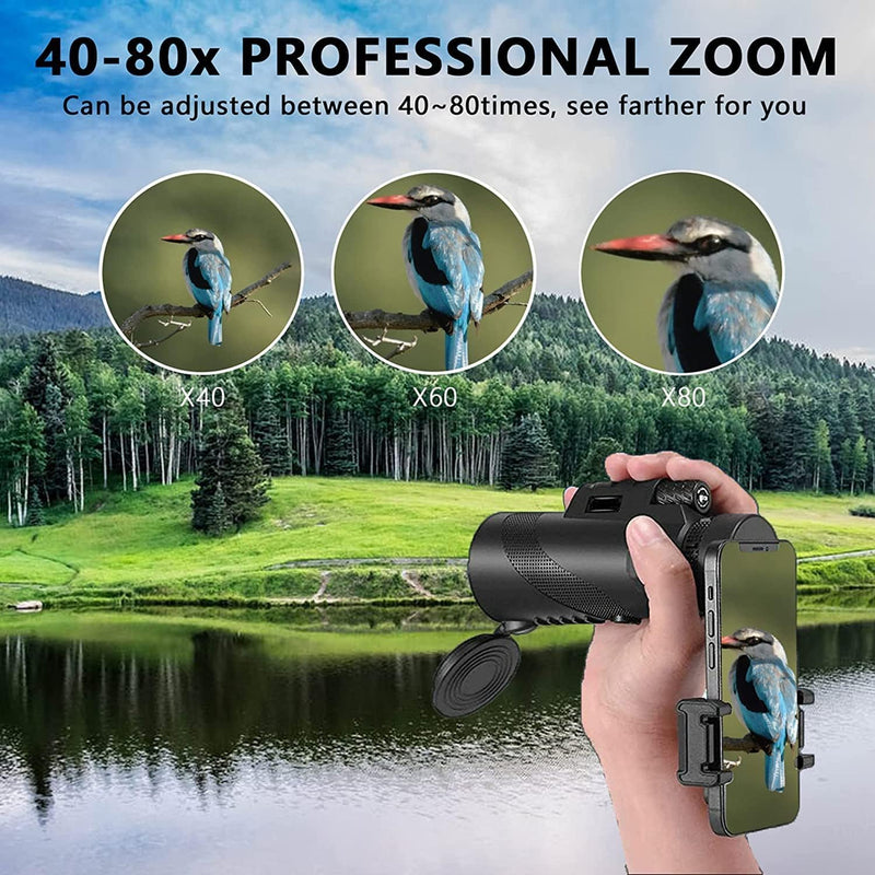 Monocular Telescope with Smartphone Adapter, HD BAK-4 Prism, Handheld Monoculars for Adults Bird Watching Hunting Hiking, Black