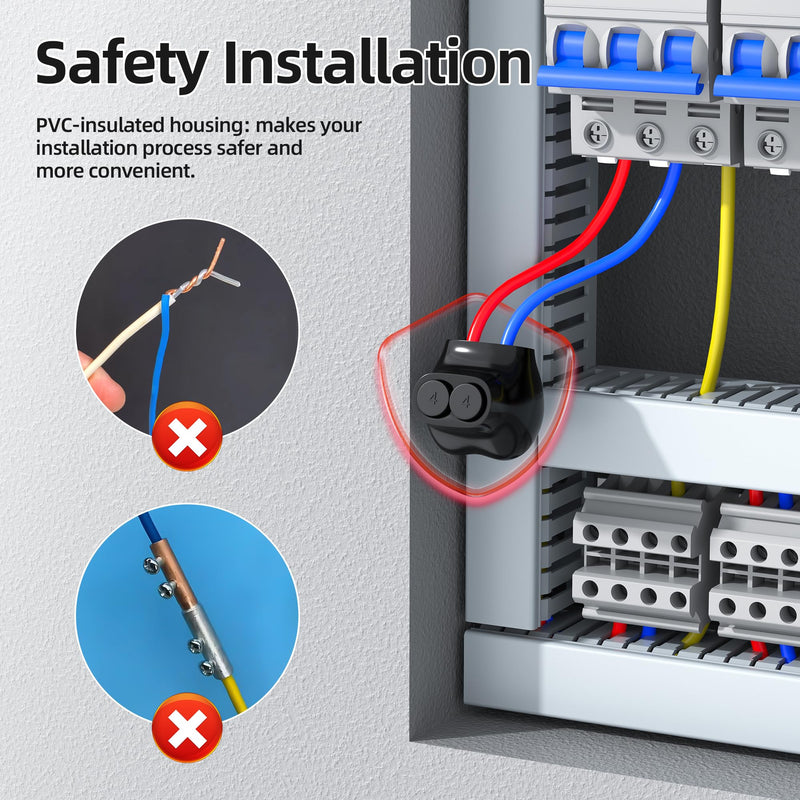 DaierTek 2 Port Insulated Multi Tap Connector, 4-14 AWG Wire Connectors, Single-Sided Entry Aluminum to Copper Wire Connectors with Slotted Allen Hex, Electrical Connectors, Wire Tap, 6 Pack 4-14 AWG-6PCS