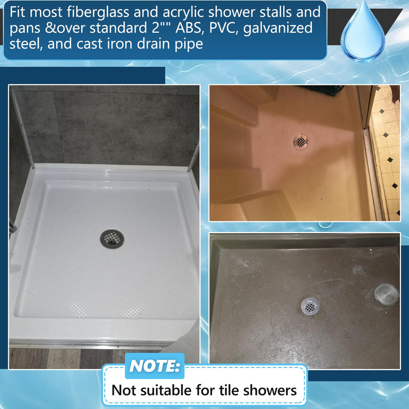 Shower Drain Replacement for Fiberglass & Plastic Shower Pans, Installs from Top Only, Chrome Fit for 4"- 4 1/2" Drain Flange & 2" ABS, PVC, Galvanized Steel & Cast Iron Drain Pipes (Brushed Nickel) Brushed Nickel