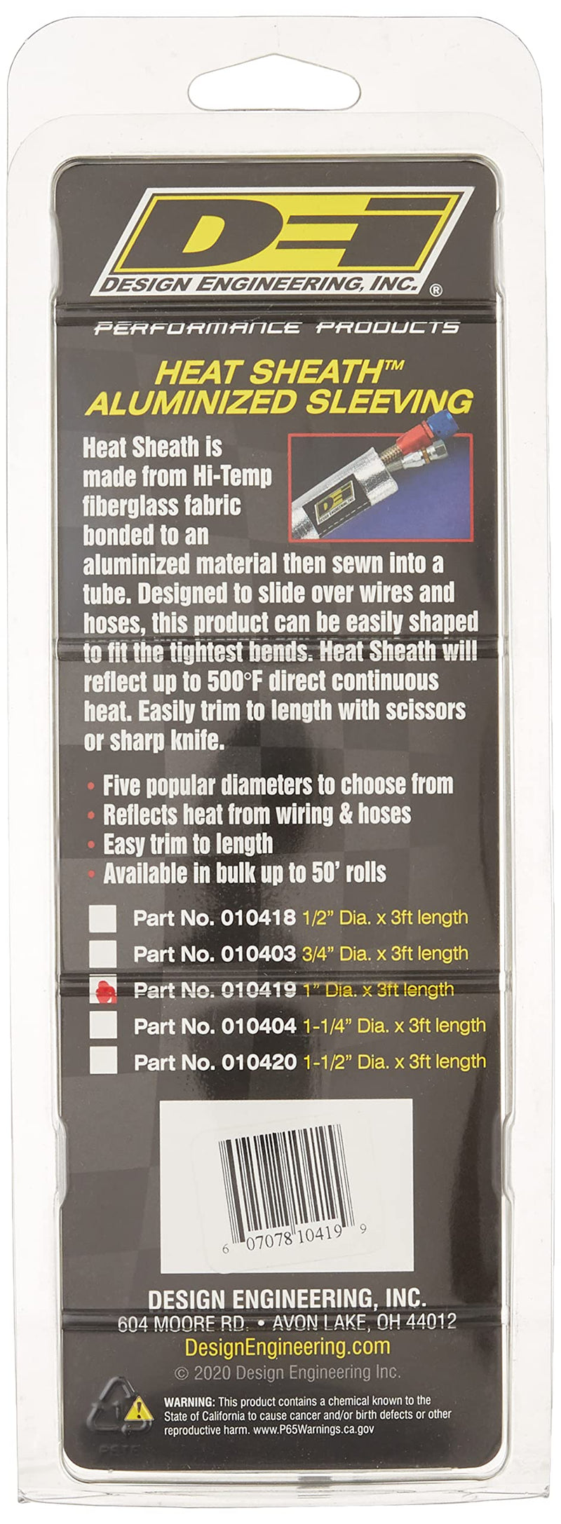 Design Engineering 010419 Heat Sheath 1" I.D. x 3ft Aluminized Sleeving for Ultimate Hi-Temp Protection 1" I.D.