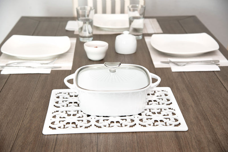 GASARE, Extra Large, Thick, Silicone Trivet for Hot Dishes, Pots, and Pans, Heat Resistant Mat for Countertop, Hot Pad for Kitchen, Easy to Clean, 16 x 12 x 3/8 Inches, White 16 x 12 Inches