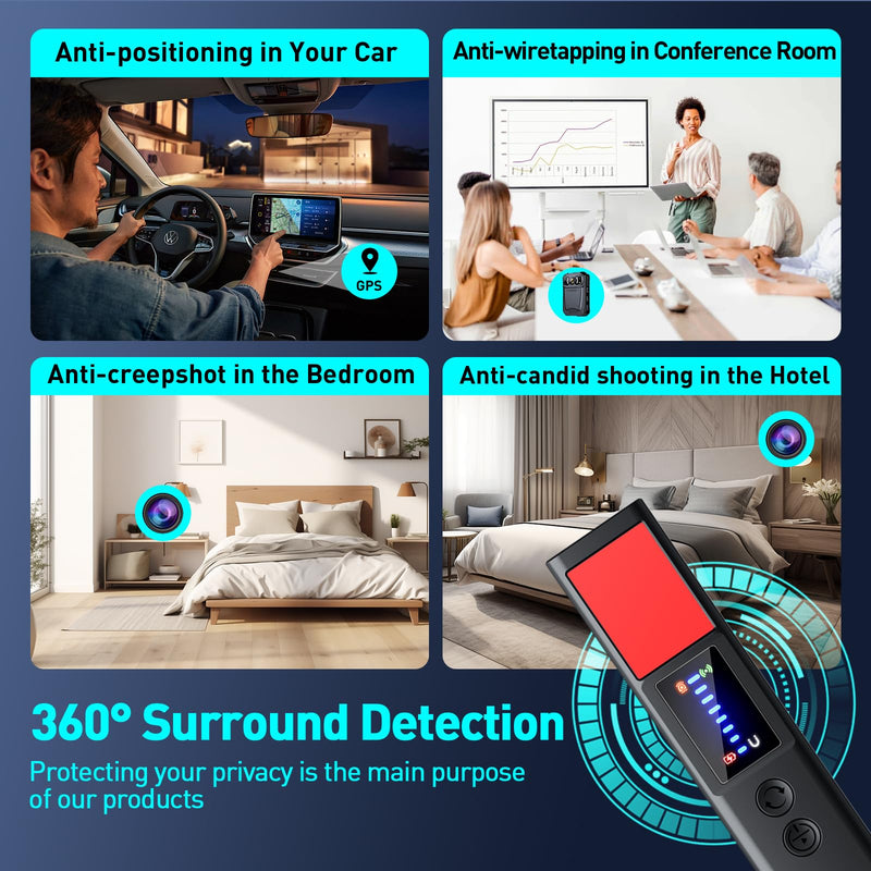 Hidden Camera Detectors, 2026 AI Upgraded Spy Camera Detectors | 8 Levels Sensitivity 9 Modes Signal, 25H Battery, Mini Device Finder for Hotel Car Office Home Travel Meeting Room Black