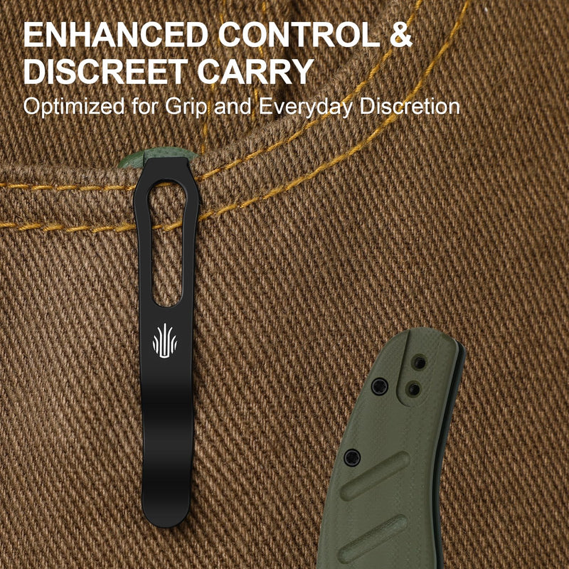 Kizer C01C 2.9 BS Sheepdog Pocket Knife, 2.95" D2 Blade Folding Knife with Olive Green G10 Handle, Button Liner Lock & Thumb Hole, Small EDC Knives for Camping Hiking Survival, V3488.29BSM1