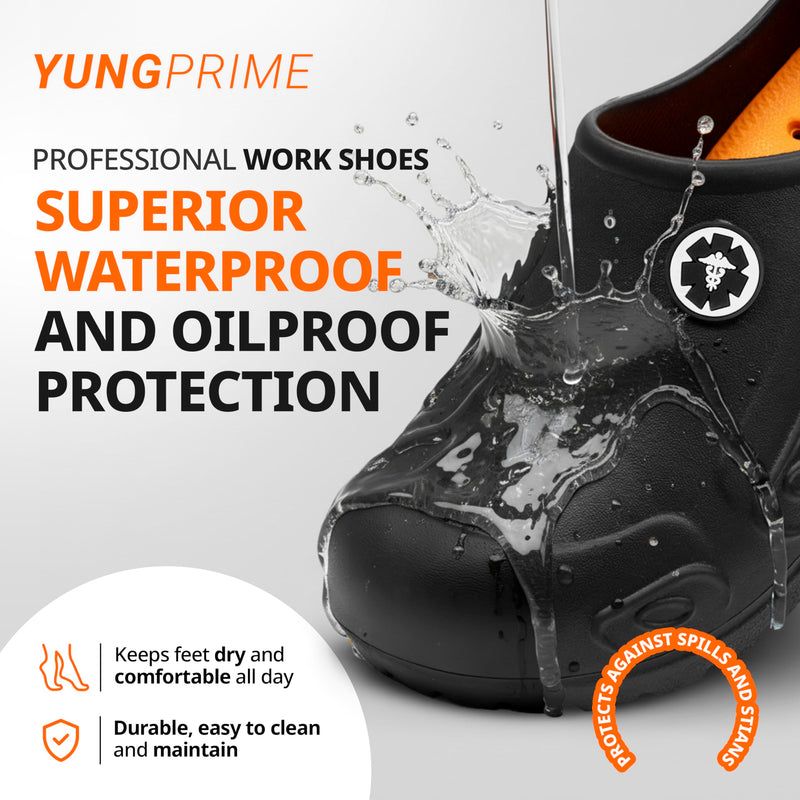 YUNGPRIME Men's and Women's Slip-Resistant Work Shoes - Nursing - Chef Shoes 8-8.5 Wide Women/6-6.5 Wide Men Black