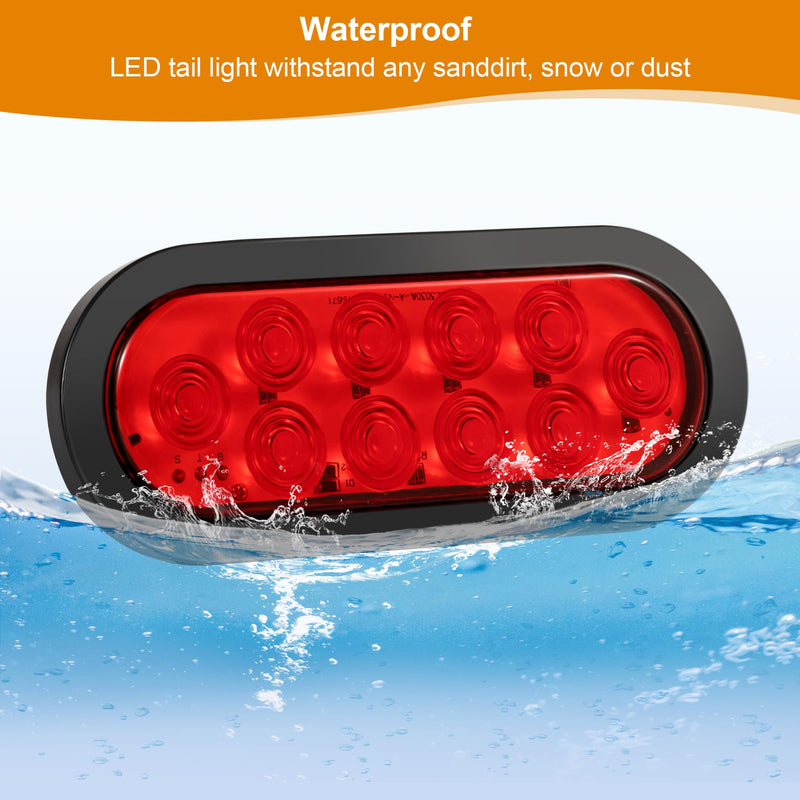 6" Oval LED Trailer Lights Kit, 2PCS Waterproof Stop/Turn/Brake Tail Lights with 10 LED Markers for Truck, RV, Boat, Trailer (Red) DOT Compliant RED