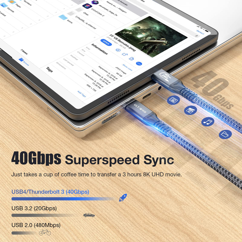 240W USB4 Cable, USB C to USB C Cable Fast Charging Compatible Thunderbolt 4/3 Cable, Support 8K/6K@60Hz & 40Gbps Data Transfer for iPhone 15, MacBook Pro/Air Samsung S22 eGPU GaN Charger 2.62FT 2.62 Feet