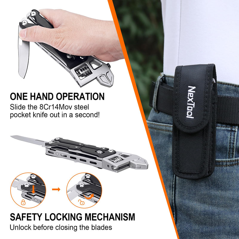NexTool W4 Adjustable Ratchet Wrench Multitool, 11-IN-1 Foldable EDC Tool with Pliers, Knife, Saw and Screwdriver, Multi Tool for Camping, DIY, and Gifts for Him Full Size