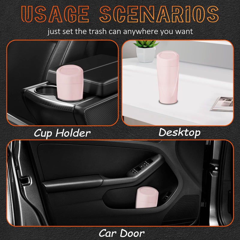 Car Trash Can with Lid, Leakproof Garbage Can with 40 Attached Trash Bags, Mini Essential Car Accessories for Interior for Car,SUV, Home, Office (Sakura Pink) Sakura Pink