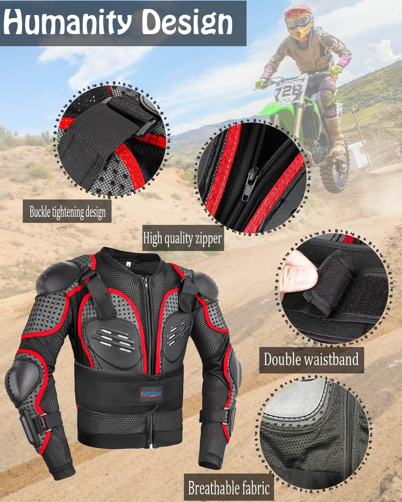 Kids Motorcycle Jacket-Dirt Bike Gear for MTB ATV,Motocross Armor Jacket,Chest Back Eblow Protection for SkateBoard Skating XX-Large Red
