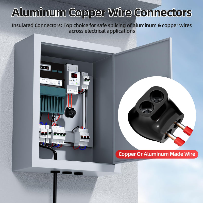 DaierTek 2 Port Insulated Multi Tap Connector, 4-14 AWG Wire Connectors, Single-Sided Entry Aluminum to Copper Wire Connectors with Slotted Allen Hex, Electrical Connectors, Wire Tap, 6 Pack 4-14 AWG-6PCS