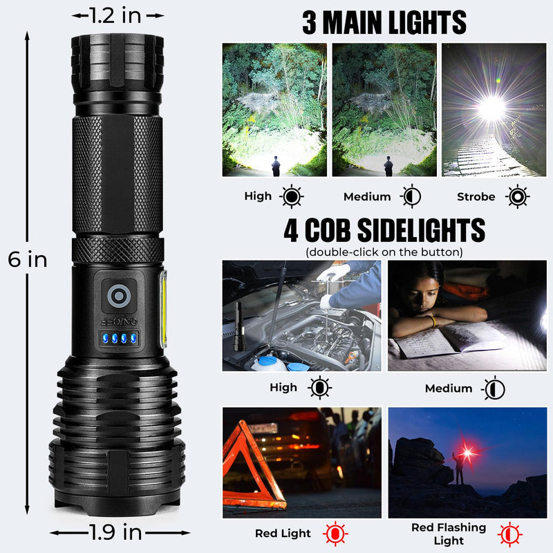 BERCOL Flashlight LED Rechargeable Flashlights High Lumens, 99,000 LM Super Bright Powerful Flashlight, High Powered Flash Lights Waterproof Handheld Flashlights for Home Camping Hiking(2 Pack)