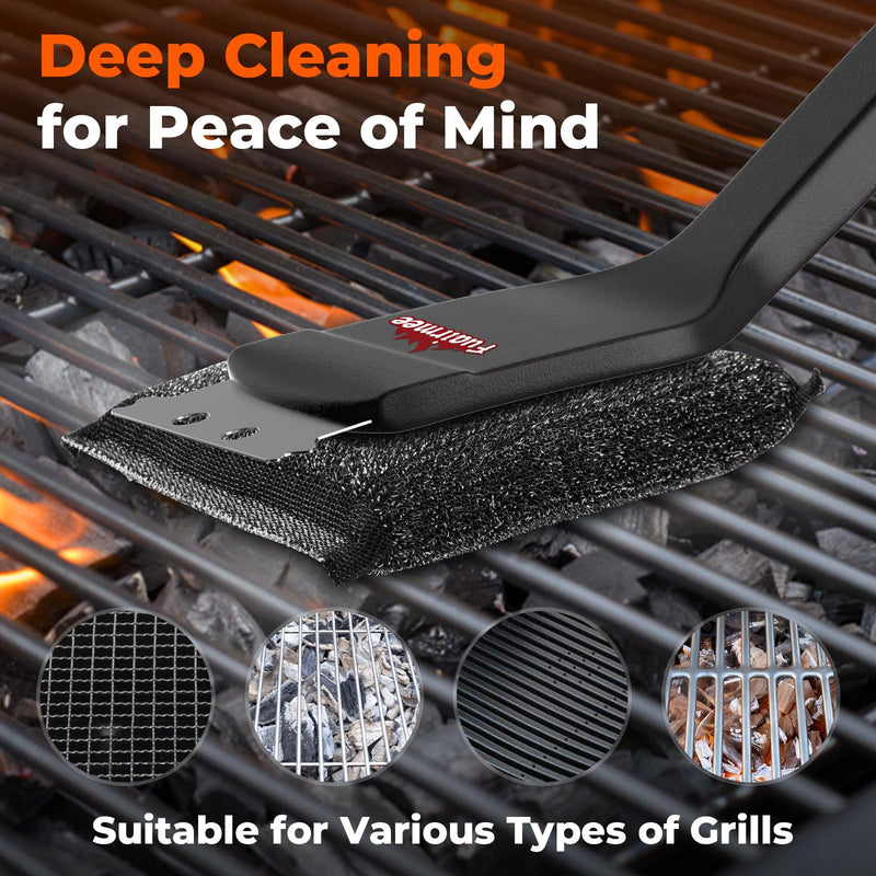 2PCS Bristle Free Grill Brush with Scraper, Efficient Cleaning, Safe Grill Accessories for Weber Gas/Stainless Steel Grates/Charcoal Grill, Gift for Dad Black