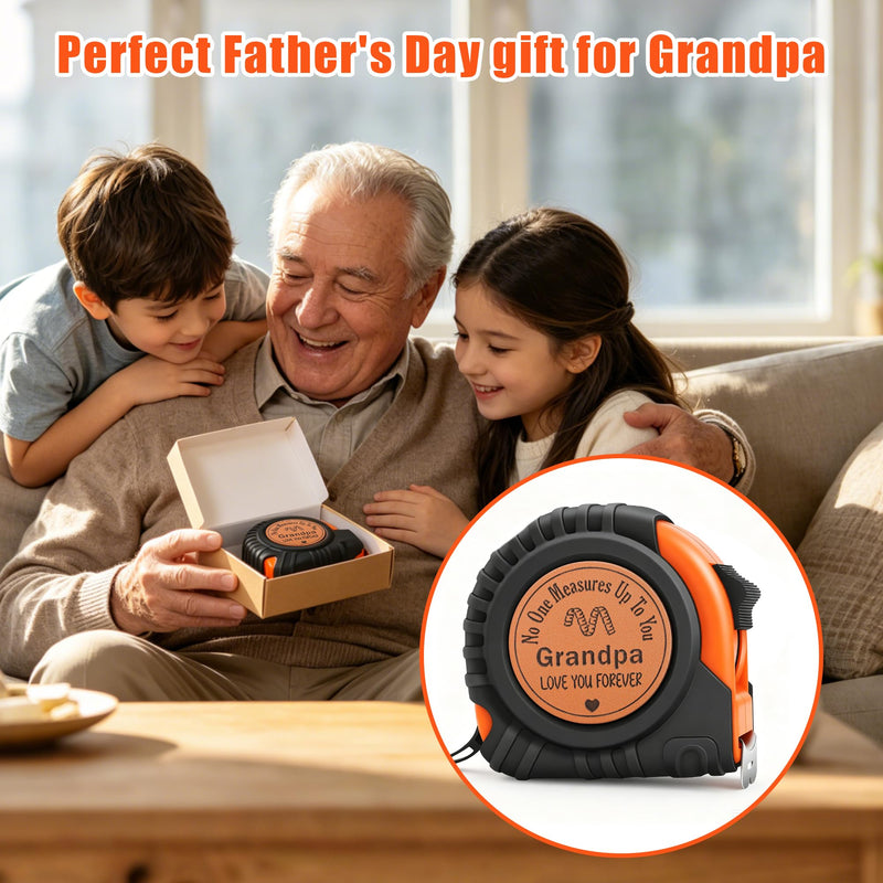 Grandpa Gifts for Papa from Grandkids Birthday Gifts for Grandfather Granddad from Granddaughter Grandson, Christmas White Elephant Grandparents Day Gift Genuine Leather Engraved 25 FT Tape Measure